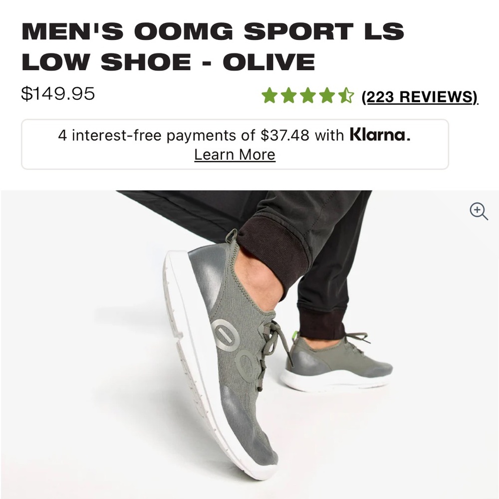 Men’s Oofos OOMG Sport LS Low Shoe olive green Size 11.5